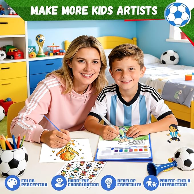 Paint with Water Coloring Books for Kids, Soccer Theme Learn & Color Art Set, Mess Free Watercolor Paint Kit, Painting Activity for Kids Ages 3-5 4-8, Arts and Crafts Drawing Gift Toy for Boy Girl