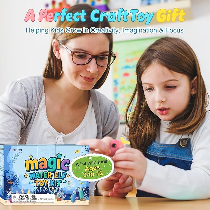 Teexpert Magic Water Elf Toy Kit – Art and Crafts for Kids Girls Boys Ages 3 4 5 6 7 8 9 10 11 12 - DIY Craft Toy Birthday to Make Aqua Fairy Squishy Water Pets