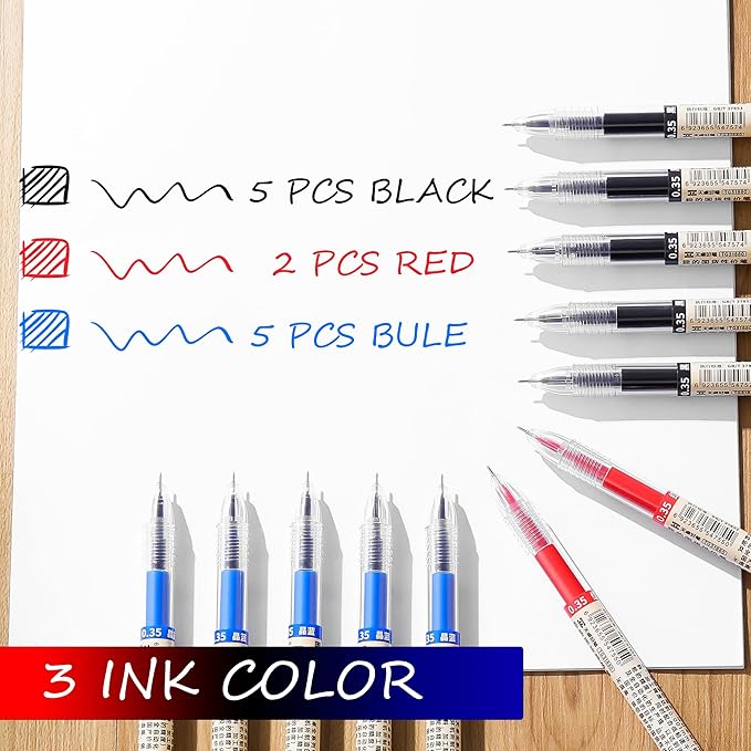 Black Blue Red Gel Ink Pens, 0.35mm Extra Fine Point Smooth Writing Rollerball Pens, Japanese Style No Smudge Ballpoint Pen, Quick Drying for Journaling Office School Stationery Supplies 12Pcs