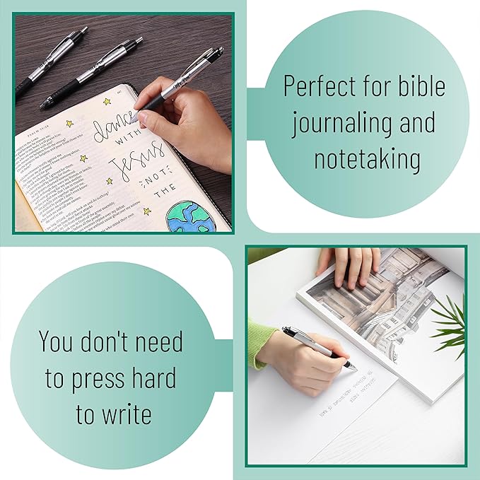 Mr. Pen- Retractable Bible Journaling Pens, 24 Pack, Black Ink, 0.7 mm Fine Tip, Smooth Writing Pen, No Smear, Comfortable Grip, Ideal for Bible Journaling, Note-Taking, Writing & Daily Use