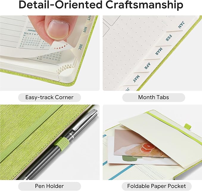 2026-2027 Weekly and Monthly Planner (July 2026–December 2027), 6.5"x8.5", Vertical Layout, 18 Months Agenda with Month Tabs & Pocket, Academic Calendar with Vegan Leather Cover,Apple Green