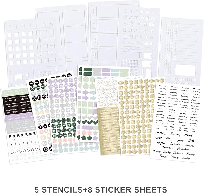 &And Per Se Dotted Journal Supplies – Journaling Kit with Dotted Notebook, Stencils, Stickers, Washi Tape & Colored Pens for Beginners (Black)
