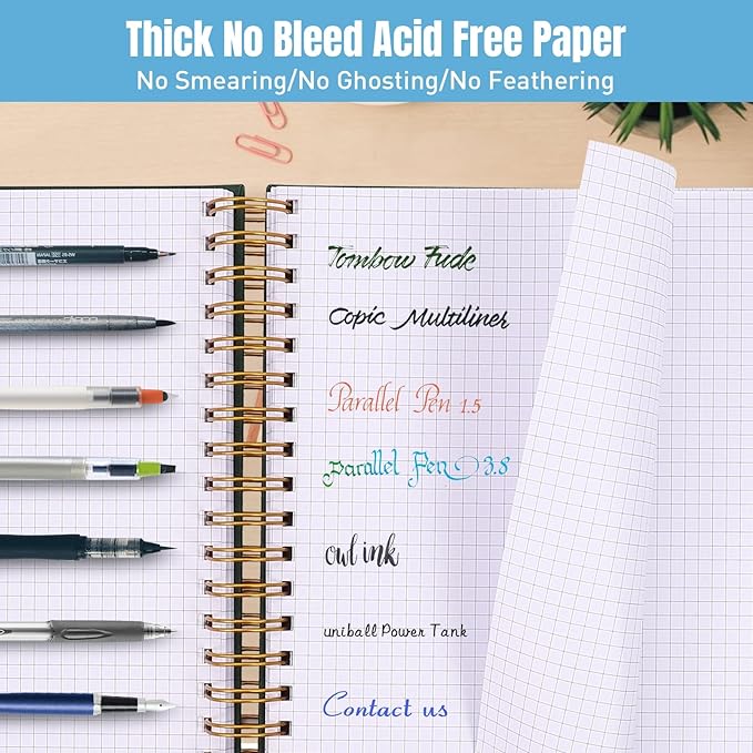 Graph Paper Notebook, 8.5" x 11" Spiral Notebook, 300 Page Hardcover Graphing Notebook for School, Leather Notebooks for Work, Engineering, Thick Large A4 Grid Notebook, 5 Squares, 24Pcs Tabs, Pink
