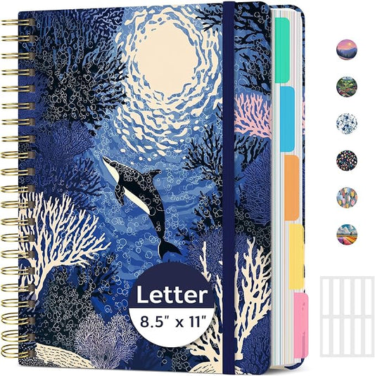 Taja Pretty Large Spiral Lined Notebook for Work with 5 Removable Dividers