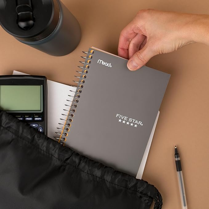 Five Star Spiral Notebook, 1 Subject, College Ruled Paper, 4-3/8" x 7", Personal Size, 80 Sheets, Fights Ink Bleed, Water Resistant Cover, Gray (450048AA3-ECM)