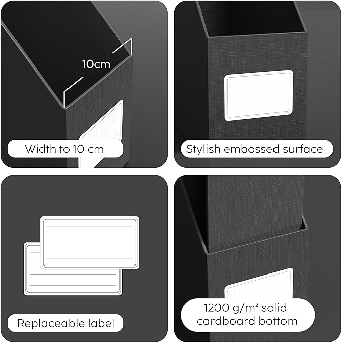 JiaWei Black Magazine File Holders, 3 Packs Sturdy Cardboard File Rack, Office Organization Desktop Storage File Box Binder for Shelves and Desk, Folder Holder for Office or Classroom
