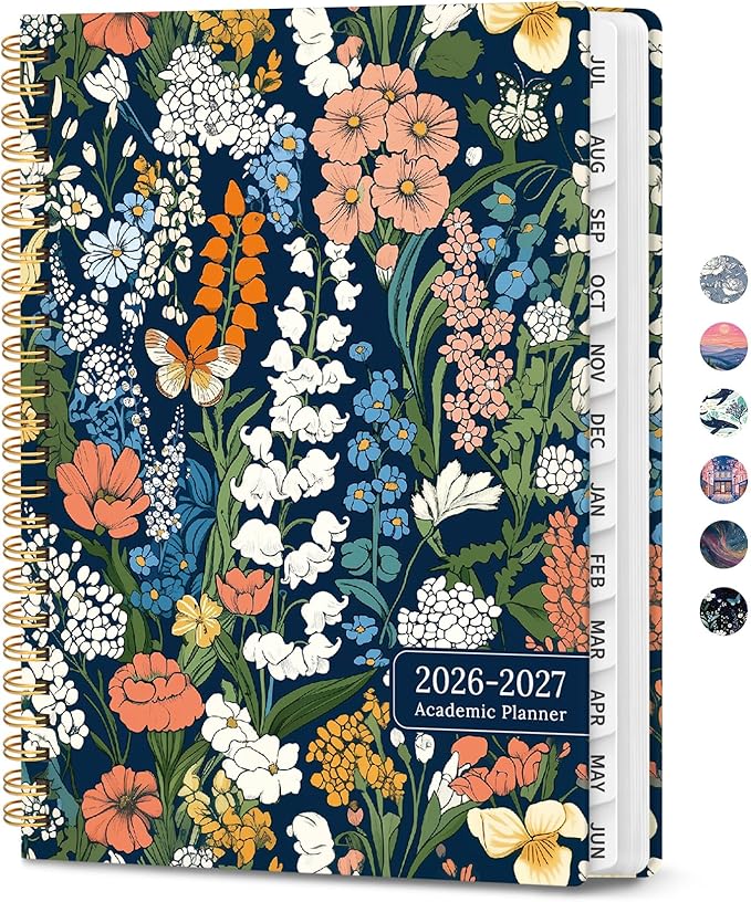 Planner 2026-2027, Hardcover Monthly and Weekly Academic Planner July 2026 - June 2027, Teacher and Student Calendar Agenda Book with Tabs, A5 (6.3" x 8.5"), Ideal for School and Office, Botanical Tapestry