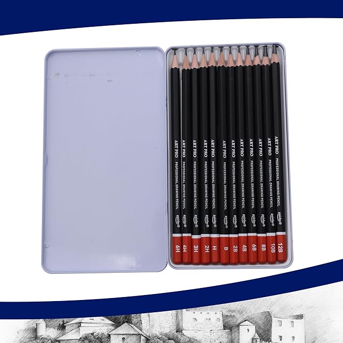 Pointer Art Pro Drawing Pencils Set, 12 Graphite Pencils 6H-12B, Professional Artist Sketching Kit