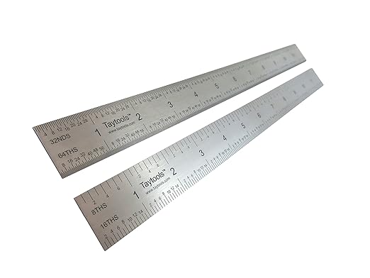 Taytools 12" Rigid Machinist Rule Ruler Hardened Spring Steel 4R Graduations in 1/8", 1/16", 1/32" and 1/64" MRSAE-12