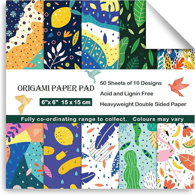 Origami Paper 6x6 Double Sided 50 Sheets 10 Colors origami kit Japanese Chiyo Square Craft Kits Easy Fold Arts Crafts DIY Handwork Mild Fresh