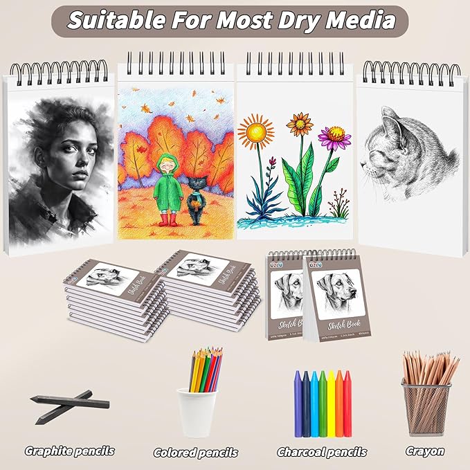 20 Pcs Sketch Books Bulk 5.5 x 8.5 In 800 Sheets Top Spiral Bound Sketch Pad Drawing Paper 40 Sheets Each Acid Free Mixed Media Sketchbook 68lb/100gsm Art Supplies for Beginner Artist