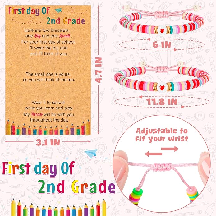 Back to School Supplies, First Day of Kindergarten Bracelet, Back to School Bracelet Mommy and Me, Prek Matching Wish Bracelets Set, Adjustable Bracelet for Boys Girls Gifts Stuff Bulk