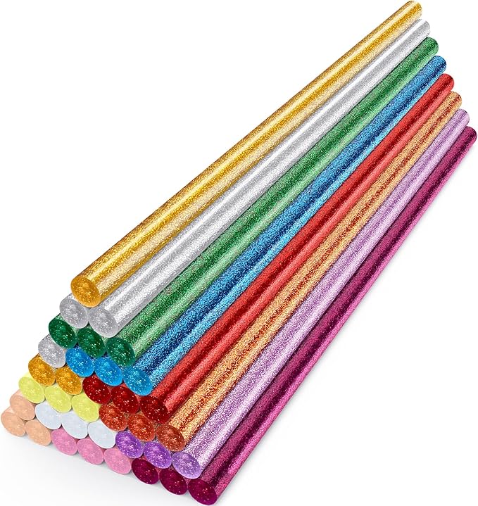 ENPOINT Color Glitter Hot Glue Sticks, 8" Long x 0.27" Dia Hot Melt Glue Sticks Mini Size, Craft Adhesive Waxing Sticks Bulk for Cards, Sealing, Holiday Decoration, Art, DIY, 36 Pack