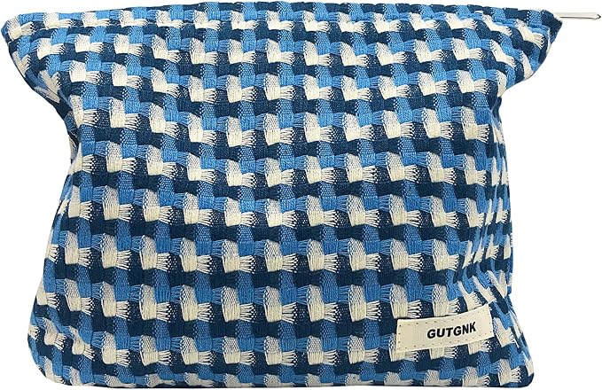 GUTGNK Corduroy Ladies Cosmetic Bag, Large Capacity Canvas Cosmetic Bag Travel Toiletry Bag Accessories Organizer, Blue Mesh