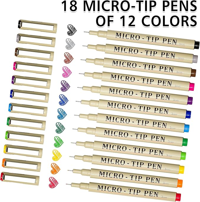 Shuttle Art 36-Pack Micro-line Pens - 11 Waterproof Archival Ink Colors in 0.3MM Felt Tip & 7 Blacks in 0.15-0.5MM For Journaling, Illustrating & Drawing