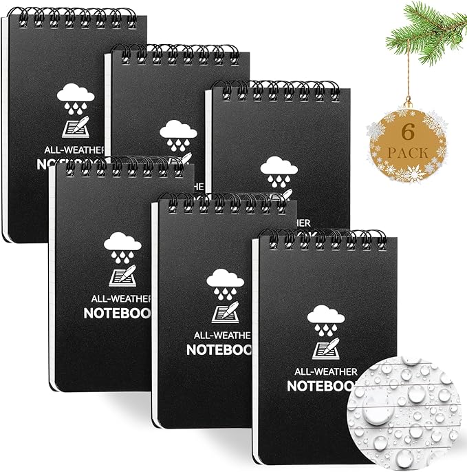 COIDEA 6 Pack Waterproof Notebook, 3 x 5 Pocket Notepad, Top-Spiral Weatherproof NotePad, All Weather Police Pocket Notebook Little Memo Steno Note Pads for Outdoor Office School Recording