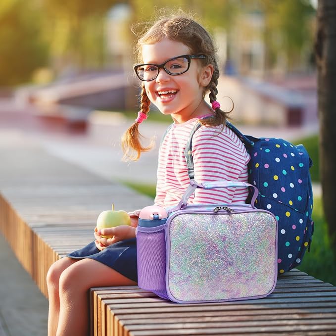 Bagseri Kids Lunch Bag Girls - Thermal Insulated Lunch Box Tote with Water Bottle Holder, Reusable Leak-Proof Kids Lunch Box for Daycare & School, Purple Tie-dye (Containers Not Included)