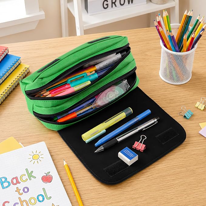 Large Pencil Case Cute Pencil Pouch Green Pen Bag Waterproof Pencil Box with Zipper for Boys Girls Back to School Supplies