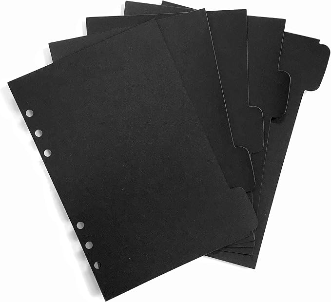 Zelten Refills/Loose Leaves for A5 Cover Ring Binder/Personal Organizer/Planner(A5 6 Holes, Divider Horizontal Black Paper)