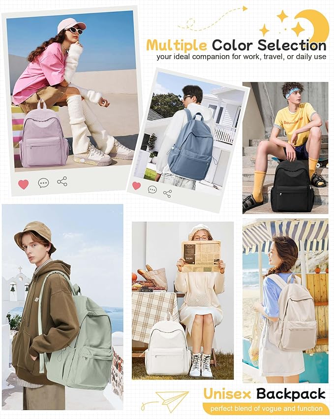 BJLFS White Backpack for School Women Girls, Waterproof Bookbag Cute High School Back pack for Men Teen Boys, Lightweight Travel College Backpack Mochilas Escolares para Casual Daypack Rucksack