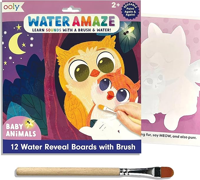 Ooly Water Amaze - Includes 12 Reveal Boards & Brush, Reusable Reveal Pads for Kids, Coloring Books for Toddlers, Paint with Water Books, Gifts for Kids - Baby Animals