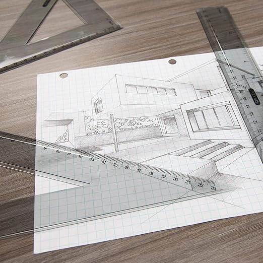 BAZIC Products Math Geometry Set 4 Pieces, Protractor, 12" Ruler, 2 Triangle Rulers, Plastic Clear Measuring Sets for Students School Supplies, 24-Packs