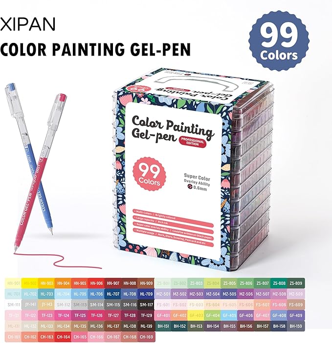 Acrylic Gel Pens for Coloring, 99 Pack Colored Gel Pens for Black Paper & White Paper, 0.6mm Fine Point Colorful Pens for Adult Drawing, Journaling, Note Taking, Doodling, Art Supplies