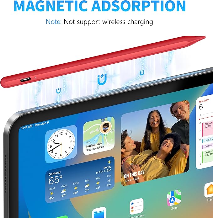 DRYMOKINI Stylus Pen for Touchscreen, Active Stylus Pen Compatible for Android and iOS Tablet/Phones, Rechargeable Universal Stylist Pencil Compatible for A-pple/i-Pad/Phone Tablet, Red