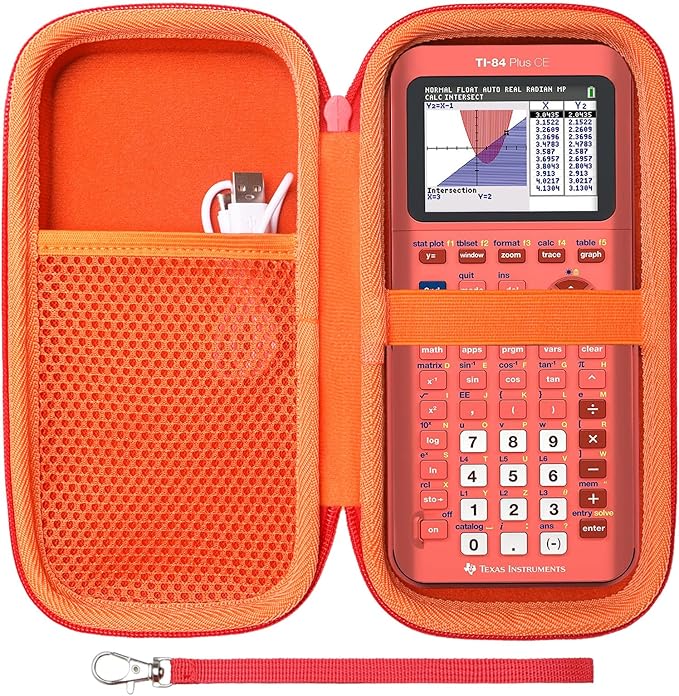Case for Texas Instruments TI-84 Plus CE/TI-84 Evo/TI 84 Plus/TI-Nspire CX II CAS/TI-Nspire CX II Graphing Calculator, Mesh Pocket for Charging Cables, Pens and Rule(Orange)