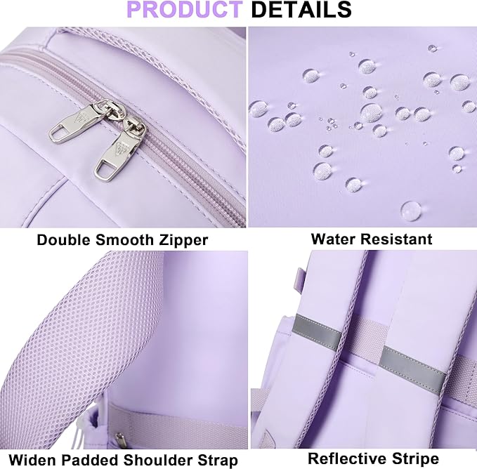 Laptop Backpack 15.6 Inch College Backpacks for Women, School Backpack for Girls,Students Aesthetic Anti Theft Travel Daypack Large Bookbags Middle High School Back Pack(Purple)