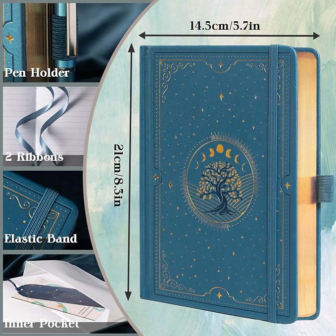 TIEFOSSI Tree of Life Journal, A5 Lined Journal for Women Men, Aesthetic Notebook with 316 Numbered Pages, Hardcover Vegan Leather Journals with Bookmark, 100 GSM Thick Paper