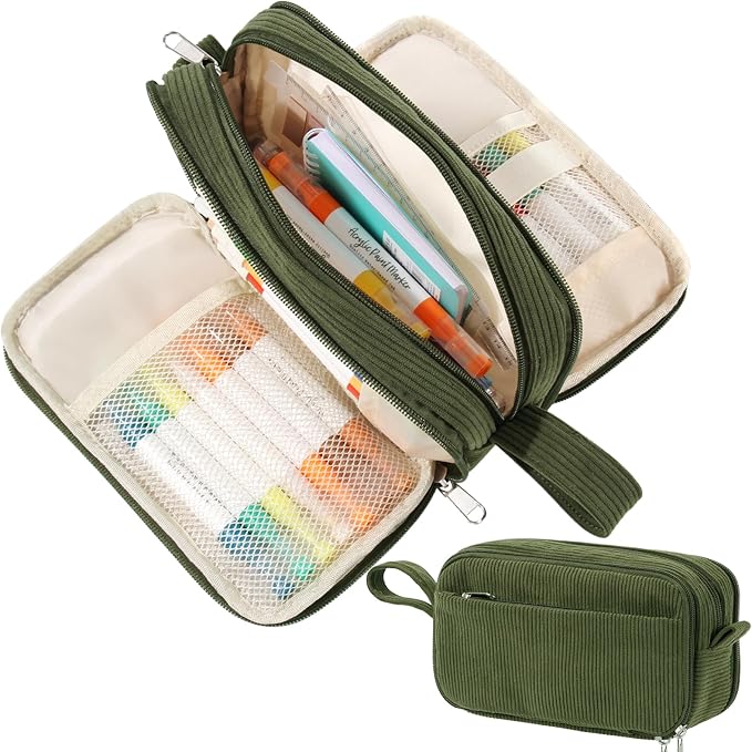 BuyCard Large Capacity Corduroy Pencil Case, Green Zipper Pouch, Aesthetic Pen Pouch, Supplies Organizer for Teen Girls Boys Women Men,Teacher Appreciation Gifts, Mothers Day Gift