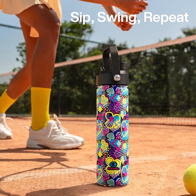 ENCOOL Insulated Water Bottle with Straw Stainless Steel Water Bottle, Leak-Proof, BPA-Free, Double Wall Vacuum Keeps Cold for 24 Hours for Sports, Travel, School (26 oz, Playing Suits)