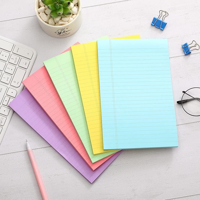 TaoBary 10 Pcs Small Legal Pads 5 x 8 Inch Colored Lined Sticky Notepads 500 Sheet Self Stick Ruled Writing Note Pads for School College Office Home Memo Supplies 5 Colors(Pastel Color)