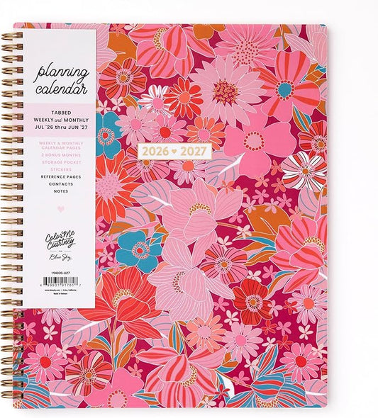 Blue Sky Color Me Courtney 2026-2027 Weekly and Monthly Academic Year Planner Calendar, July 2026 - June 2027, 8.5" x 11", Flexible Cover, Wirebound, Laminated Tabs, Storage Pocket, Includes Stickers, Bloom Pink