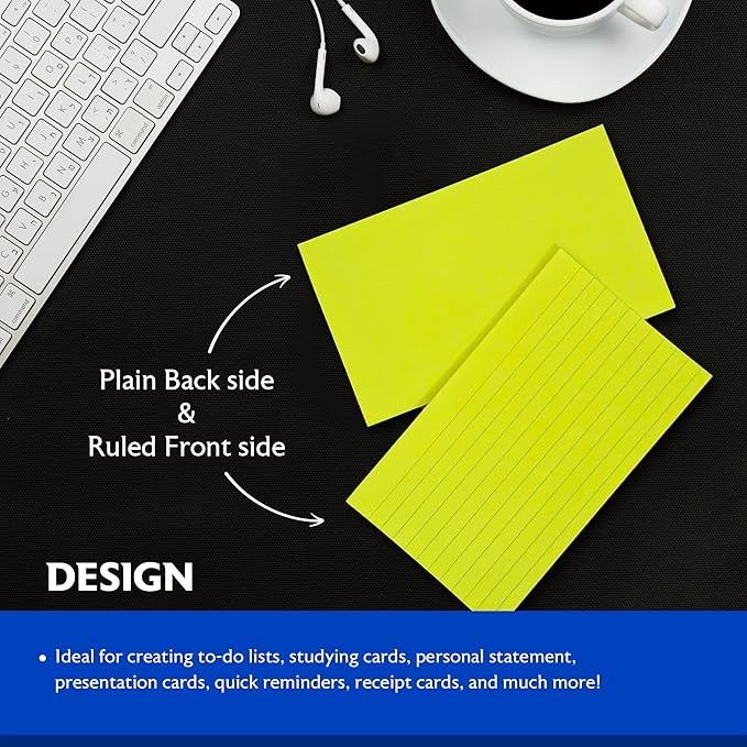 BAZIC 75 Count 3" X 5" Ruled Fluorescent Colored Index Card (596)