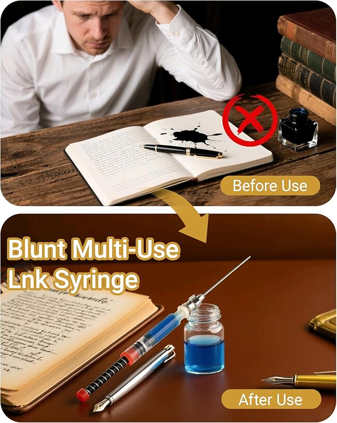6-Pack Fountain Pen Ink Syringe with Spring-Loaded Plunger & Removable for Refilling Cartridges, Cleaning, Gluing, Extracting Perfume and More, Includes 2 Storage
