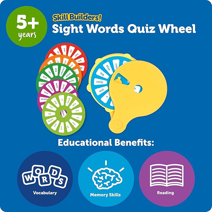Learning Resources Skill Builders Sight Words Quiz Wheel, Reading Games, Sight Words Flash Cards Kindergarten, Learning Activities, Ages 5 and Up, 16 Pieces
