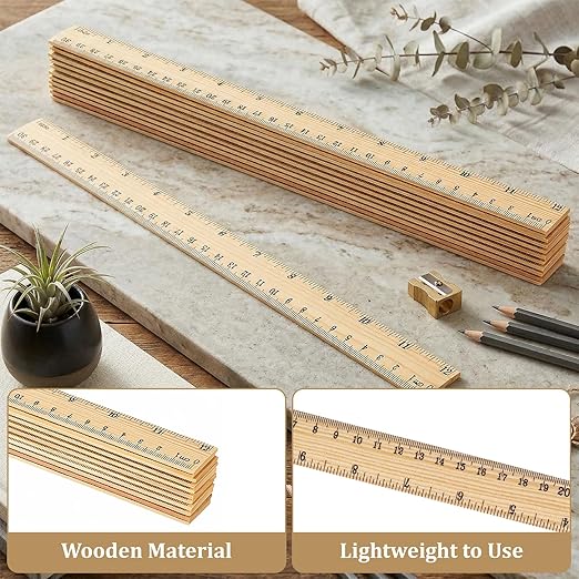 12 PCS Wooden Ruler, 12 Inch Rulers Bulk Wood Mearsuring Ruler 2 Scale Wood Rulers with Cnetimeter and Inches for Office School Home DIY Crafts Projects Supplies