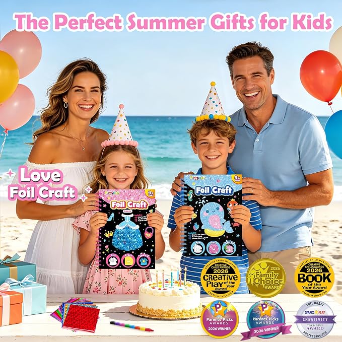 FUNNYB&G Mess-Free Foil Art Craft for Girls Ages 4-10, Kids Birthday Gift