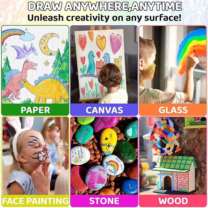 62 Colors Washable Solid Tempera Paint Sticks, Washable Paint Sticks Bulk, Quick Drying, Rainbow Colors Tempera Stick Kids Toddler, Mess Free Art Supplies for Paper Wood Glass Ceramic Canvas