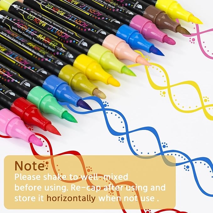WINSONS 30 Colors Dual Tip Acrylic Paint Markers Pens