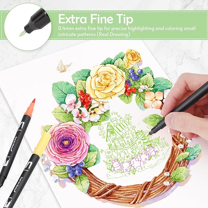 nauets 100 Colors Brush & Fine Dual Tip Watercolor Markers for Adult Coloring Books No Bleeding Professional Paint Pens For Drawing Note taking Planner Calligraphy Journaling Card Making Art Supplies