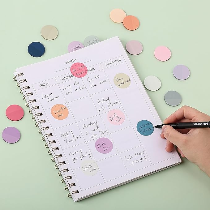 Mr. Pen- Round Transparent Sticky Notes, 1.1” Diameter, 14 Pads, 560 Sheets, Colorful, Water-Resistant See-Through Sticky Notes & Fineliner, Smooth Writing, Note Tabs for Bible Journaling, Studying