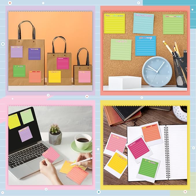 Yinder 12 Pcs Inspirational Sticky Notes Cute Motivational Sticky Notes Pad End of Year Employee Appreciation Gifts Bulk for Teacher Nurse Coworkers Office Supplies 3 x 3'' (Inspirational,Dark Color)