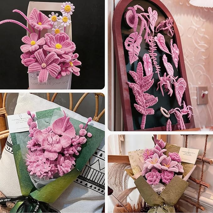 VZF Pink Pipe Cleaners Craft Supplies,Chenille Stems for Art and Craft Projects Creative DIY Decorations,Room Decor,Christmas Ornaments,The Pink Stuff Wrapping Pape,Lovely Girl Toys,Halloween Decor