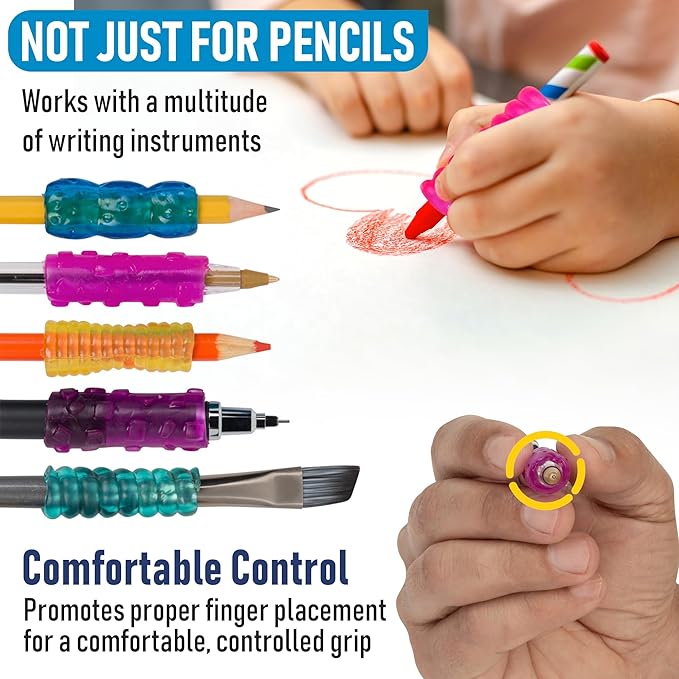 The Classics Extreme Gel Pencil Grips 100 Pack, Soft & Squishy, Ergonomic Comfort, Assorted Colors & Shapes, Fits Pencils, Pens, Fun for Kids, Durable, Cool Designs, School Supplies, Handwriting Aid