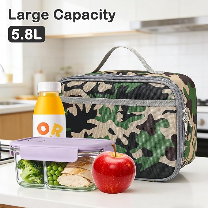 FlowFly Kids Lunch box Insulated Soft Bag Mini Cooler Back to School Thermal Meal Tote Kit for Girls, Boys, Forest