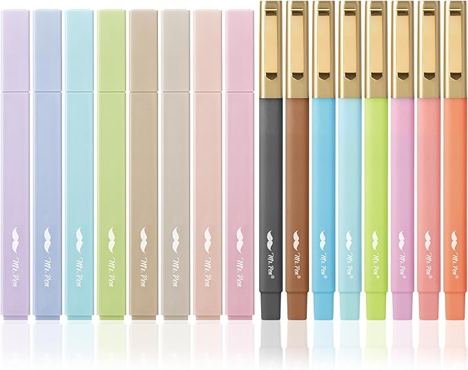 Mr. Pen- Aesthetic Highlighters and Ballpoint Pens No Bleed, 16 Pack, Pastel Colors, Bible Highlighters and Pens No Bleed, Fast Dry and No Smear for Bible Journaling, Planner, School Supplies