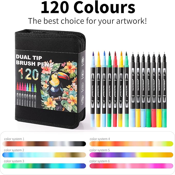 TOSHARE Art Markers Pens Dual Tip Coloring Markers Set with Brush & Fine Nib for Adult Coloring Book Brush Pens Professional Calligraphy & Drawing Art Supplies Kit for Adults (120 Colors)